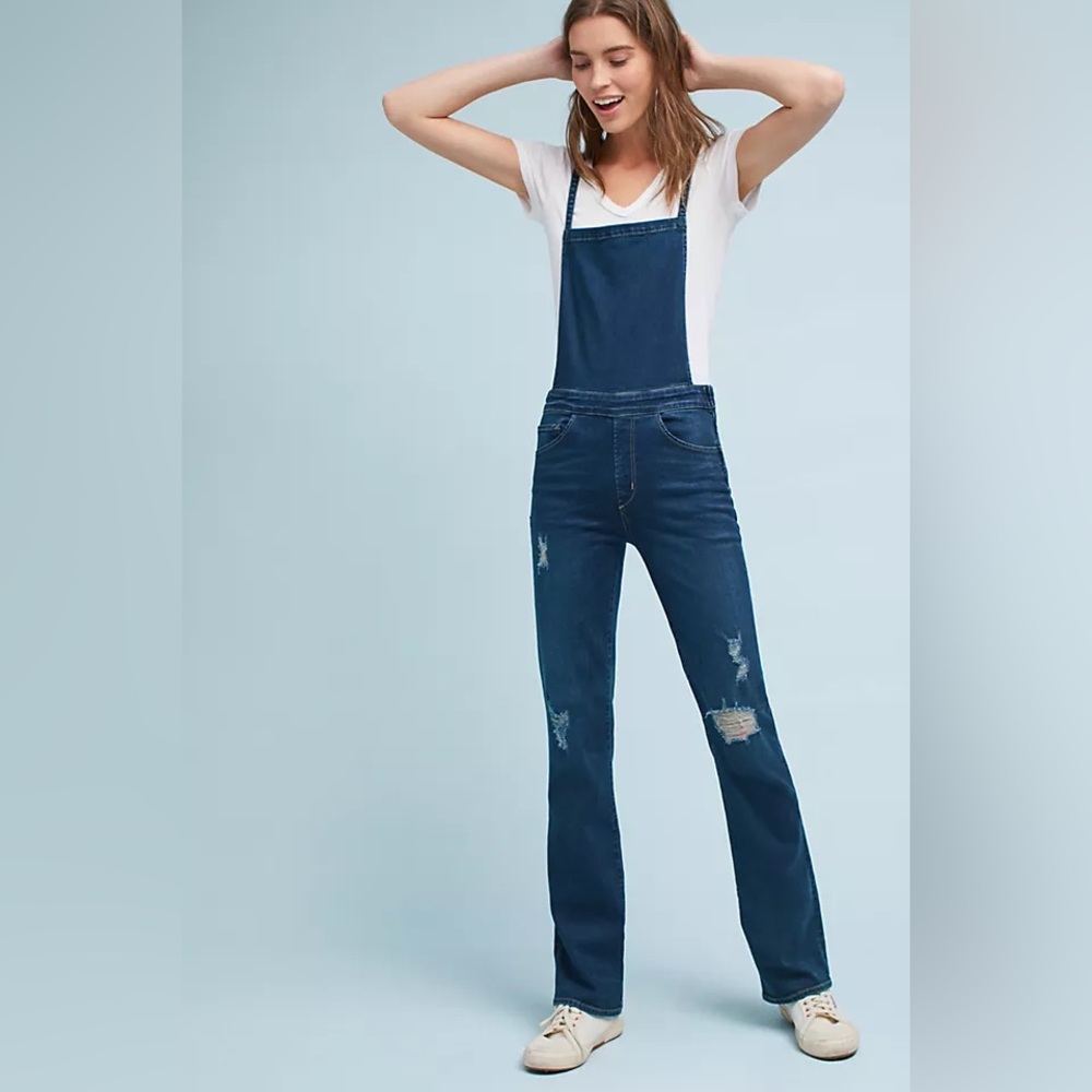 Anthropologie McGuire Huffin Distressed Denim Overalls Retro Preppy Fall Vibes